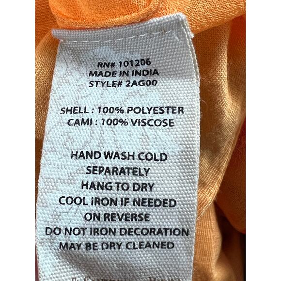 Soft Surroundings Womens Medium Popover Kaftan Slip Dress 2Pc Sheer Orange NWT - Picture 11 of 11